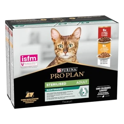 Afbeelding van Purina Pro Plan Natvoer voor katten, gesteriliseerd, rijk aan kip en os, 4 verpakkingen met 10 zakjes à 85 g