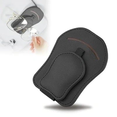 Afbeelding van glazen houder voor auto, magnetische lederen glashouder zonnebrilhouder ticketclip, auto alle soorten