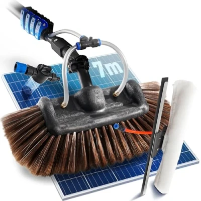 Afbeelding van NTG Telescopische wasborstel, 1,68 7 m, 3 in 1 borstelkop met extra zachte borstelharen + microvezeldoek en trekker wateraansluiting zeepdispenser voor ramen, zonne energie (tot meter)