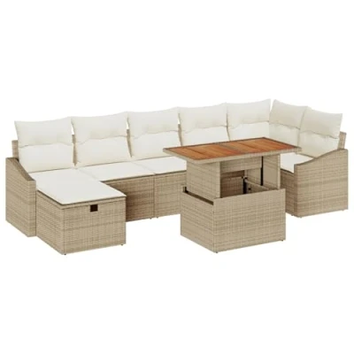 Afbeelding van vidaXL 8 Persoons Tuin Sofa Set met Kussens Beige Poly Rattan
