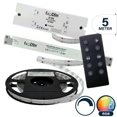 Afbeelding van Led strip 5 meter RGB COB 24V Complete set Afknipbaar met 3M plakstrip