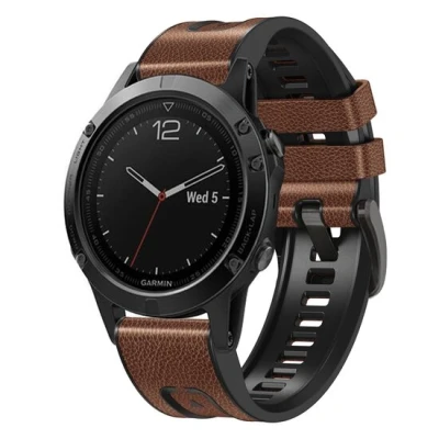Afbeelding van leer + siliconen bandje Bruin Garmin Fenix 7X / 6X 5X