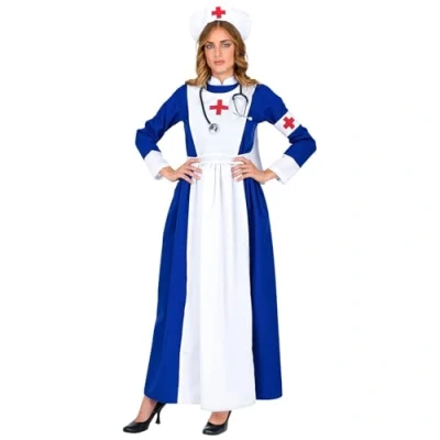 Afbeelding van Widmann Verpleegster &amp; Masseuse Kostuum Traditionele Vrouw Blauw, Wit / Beige XL Carnavalskleding Verkleedkleding