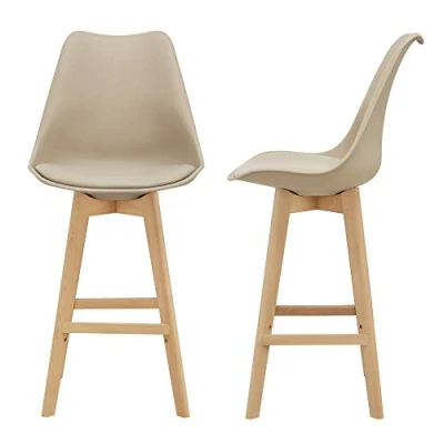 Afbeelding van Barkruk set van 2 kunstleer en beuken 105x48x58 cm beige