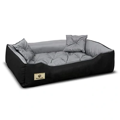 Afbeelding van Honden en kattenbed met twee kussen Wasbaar Buitenmaat: 145x115cm Grijs zwart