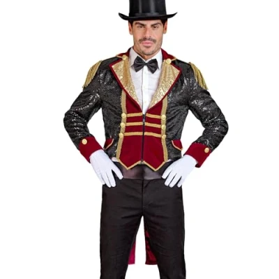 Afbeelding van Widmann Circus Kostuum Glitter Rock Dompteur A Billy Jas Man Zwart Medium Carnavalskleding Verkleedkleding