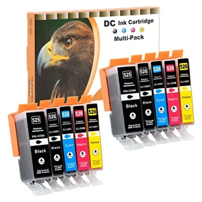 Afbeelding van D&amp;C 10 x inktcartridges, compatibel met Canon PGI 525, CLI 526, voor Pixma IP4840, IP4850, IP4900, MG5140, MG5150, MG5240, MX710, MX715, MG6100, MG6150, MG6200, IP4950 IX6555. 0 MG5250 MG5300 MG5340