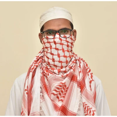 Afbeelding van Kufiya/Keffiyeh Sjaal Rood Wit 100% Katoen Palestijnse Palestina Shemagh Arafat Arabische 122x122 cm