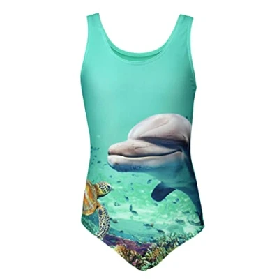 Afbeelding van Aquarti Meisjes Badpak met Racerback en Dolfijn Print, Zeemeermin/Violet/Paars, 116