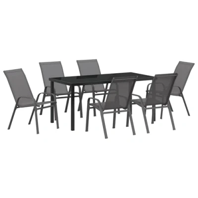 Afbeelding van vidaXL 7 delige eetset voor in de tuin grijs textilene en staal