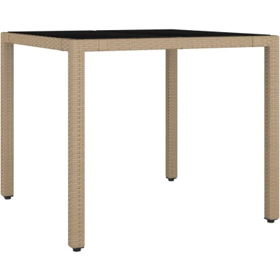 Afbeelding van Tuintafel met glazen blad poly rattan en gehard glas beige