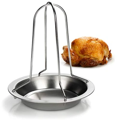 Afbeelding van COM FOUR® BBQ kipbrander voor perfect gegrilde kippen, kippenrekken het koken van gebraden kippen en vleeskuikens, lekbak druipvet (1 stuk kipgrill)