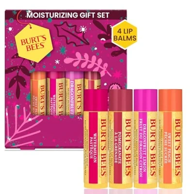 Afbeelding van Burt&#039;s Bees Kerstcadeauset, lippenbalsemset, Sweet Peach, Watermelon, Granaat en Dragonfruit Lemon, 4 x 4,25 g