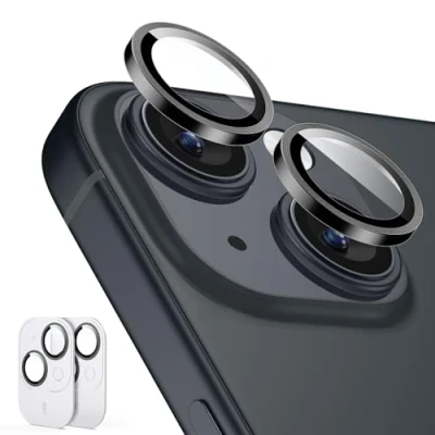 Afbeelding van ESR Armorite cameralensbeschermers voor iPhone 15/14/15 Plus/14 Plus, Individuele lensbeschermers, krasbestendig, ultradun gehard glas met aluminium rand, serie, 2 delige set, zwart