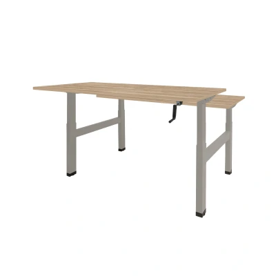 Afbeelding van Dextro zit/sta hoogte slinger verstelbare Duo werkplek, bladmaat 2 x 140 80 cm., frame kleur aluminium RAL 9006 blad 25 mm. melamine Honey Castello