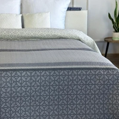 Afbeelding van Euromat Sprei, doorgestikte sprei met 2 kussenslopen 40 x cm, grijs, donkergrijs SY 7135, 220 240 cm