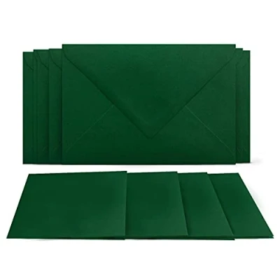 Afbeelding van 25 vouwkaarten met enveloppen, set donkergroen DIN A6 blanco dubbele kaarten 14,8 x 21 cm (160 g/m²) C6 envelop 11,4 16,2 (100 nat plakrand wenskaarten uitnodigingskaarten