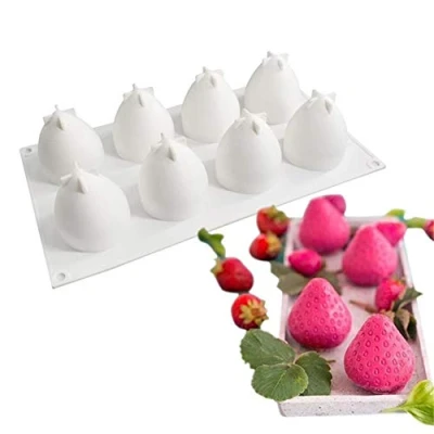 Afbeelding van DUBENS Fruit aardbei 3D siliconen mal voor taartdecoratie mould cake gereedschap 8 gaten mousse vorm bakken dessert moule (aardbeien)