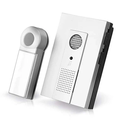 Afbeelding van conecto Draadloze belset, belknop en bel, 100 meter bereik, 16 beltonen, draadloos, werkt op batterijen, zilver
