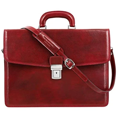 Afbeelding van Time Resistance Leren Aktetas Heren en Dames Zakelijke tas Classy Laptoptas voor laptop tot 15&quot; Handgemaakt Italiaanse Volnerfleer, Rood