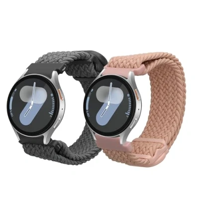 Afbeelding van kwmobile horlogebandje compatibel met Samsung Galaxy Watch 7 / FE polsband 2x nylon bandje voor activity tracker In grijs/oudroze.