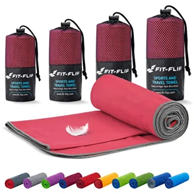 Afbeelding van Fit Flip Reishanddoeken set 16 kleuren, 6 afmetingen de perfecte sporthanddoek, strandlaken en reishanddoek (110x50cm 1 Stuk, Koraal Grijs)