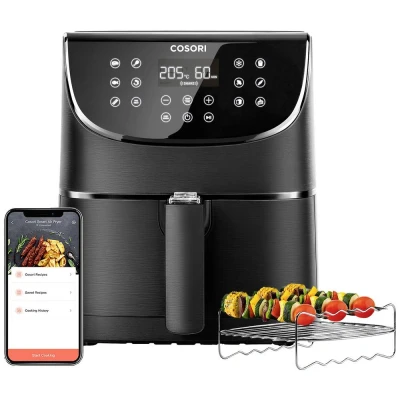 Afbeelding van Cosori XL Airfryer Heteluchtfriteuse 5.5 liter Inclusief Spiezenrek en 5 Spiezen met App Connectie Zwart