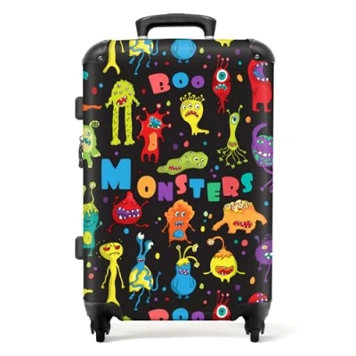 Afbeelding van NoBoringSuitcases.com Grote koffer zwart Kinderkoffer jongen Reiskoffer met 4 wielen XL Trolley op wieltjes Rolkoffer groot kinderen Ruimbagage valies 20kg Reisbagage &amp; reisaccessoires Bagagetrolley middelmaat Bagagekoffer 60 liter