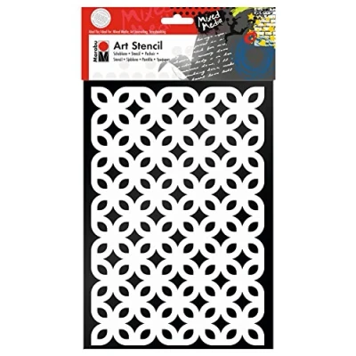 Afbeelding van Marabu 0285000000004 Art Stencil, motiefsjabloon voor effectief sjabloneren op papier, spieraam, hout en textiel, PVC vrij, lasergesneden, herbruikbaar, DIN A4, Retro Flowers