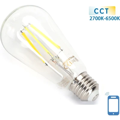Afbeelding van Kooldraadlamp E27 6W WiFi CCT 2700K 6500K ST64 warmwit daglichtwit LED 850 Lumen helder glas 230 Volt