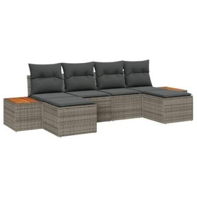 Afbeelding van vidaXL 6 delige Tuin Sofa Set met Kussens Grijs Poly Rattan, 2 zits Lichtgrijs Rattan