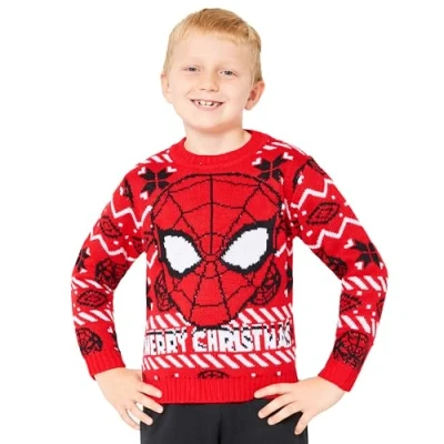 Afbeelding van Marvel Spiderman Kersttrui voor kinderen, gebreid, sweatshirt, Kerstmis, jumper jongens (Rood, 7 8 Jaar)