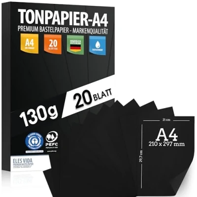Afbeelding van Gekleurd papier, zwart, A4 130 g/m², stevig knutselpapier &amp; gekleurde vellen, voor kinderen en doe het zelf accessoires om creatief te zijn, bedrukbaar, DIN A4, made in Germany