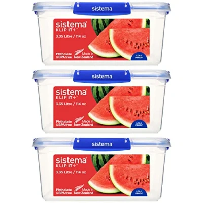 Afbeelding van Sistema KLIP IT PLUS voedselopslagcontainers 3,35 L luchtdichte containerset lekvrije afdichting eenvoudige vergrendelingsclips BPA vrij 3 stuks