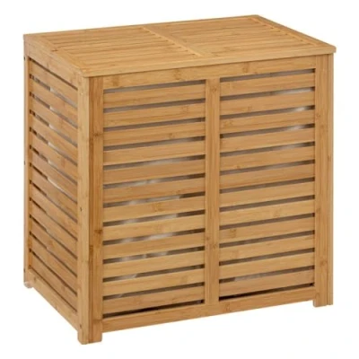 Afbeelding van 5Five Wasmand Bamboe Dubbele bak 2x 50 liter compartiment 58 x 40 60 cm met deksel Wasmanden