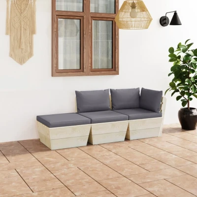 Afbeelding van 3 delige Loungeset met kussens pallet vurenhout