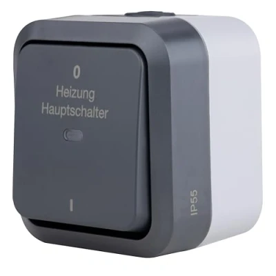 Afbeelding van REV AquaStorm, hoofdschakelaar voor verwarming vochtige ruimtes, IP55, tweepolig, opbouw, 230 V, 10 A, antraciet