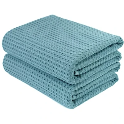 Afbeelding van POLYTE Microvezel oversized sneldrogende pluisvrije badhanddoek, 76 x 152 cm, set van 2 (groen, wafelweefsel)
