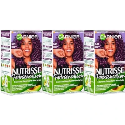 Afbeelding van Garnier Nutrisse voedende intensieve kleuring met 8 weken houding, 5.21 Intensief Violet, verpakking van 3 stuks