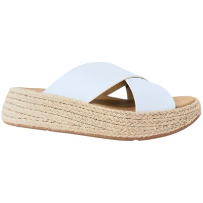Afbeelding van FitFlop F Mode Espadrille Leather Flatform Cross Slides WIT Maat 38