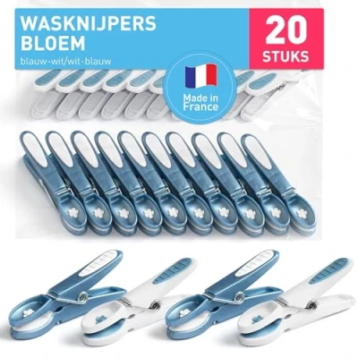 Afbeelding van culiclean Wasknijpers bloem 20 stuks blauw wit/wit blauwt Premium Knijpers Wasknijper clothes pegs clothespins washing Wäscheklammern zwarte