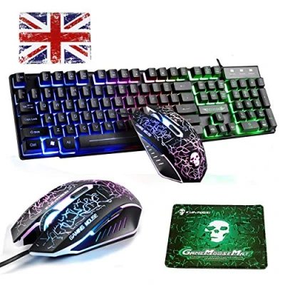 Afbeelding van Lexon tech UK Layout Bedraad Toetsenbord en Muisets T6 Regenboog Backlit Usb Ergonomisch Multimedia Gaming + 2400DPI 6 Knoppen LED Muis GRATIS Muismatten
