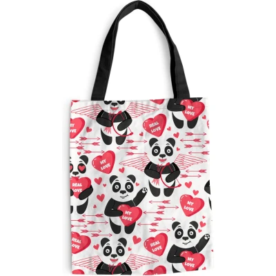 Afbeelding van Schoudertas Strandtas Shopper Panda Liefde Relatie 40x50 cm Katoenen tas