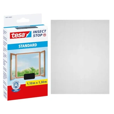 Afbeelding van tesa Insect Stop Standard Vliegenhor voor Ramen Insectenhor, raamhor Met klittenband Snij uw eigen horraam op maat Muggenhor, antraciet, 110 cm x 130