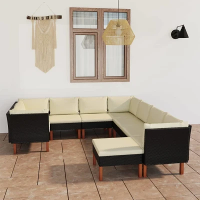 Afbeelding van 9 delige Loungeset met kussens poly rattan zwart