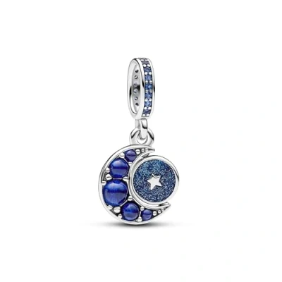 Afbeelding van Pandora 792979C01 Charm Dangle Sparkling Moon Spinning Bedel Bedels horloge BlauwZilverkleur