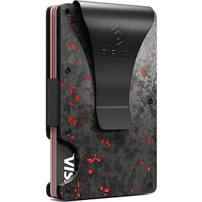 Afbeelding van PIRNA Minimalistische Carbon Fiber Portemonnee Pasjeshouder voor Heren RFID blokkerende Card Wallet met Geldvakje Koolstof Rood