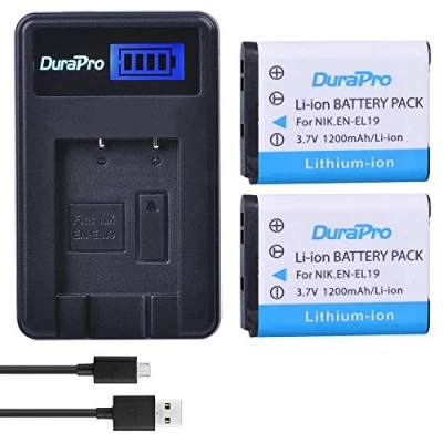 Afbeelding van DuraPro 2 stuks 3,7 V 1200 mAh EN EL19 camera accu + LCD USB oplader voor Nikon Coolpix S2600 S2700 S3100 S3500 S4100 S4150 S4400 S5200 S6400 S6900