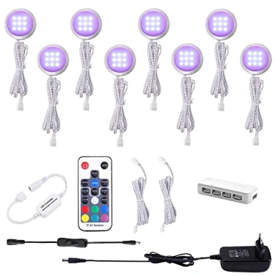 Afbeelding van AIBOO RGB led kastverlichting, set van 8, 12 V onderbouwlamp, kleurverandering, met afstandsbediening, dimbaar, RGB, vitrineverlichting, voor de verlichting keukenkasten