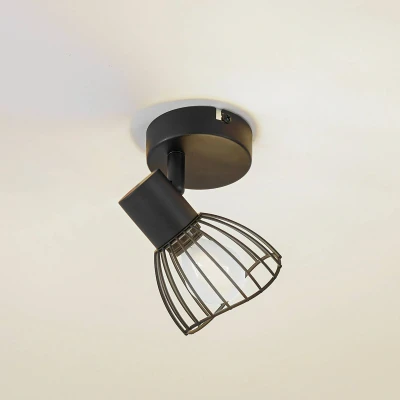 Afbeelding van Lindby plafondlamp Piena, zwart, 1 lamp, metaal, Ø 9,3cm